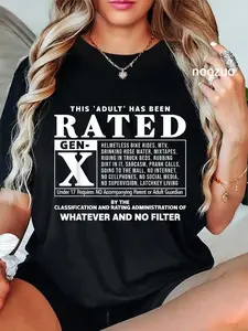 Women's 100% Cotton Casual Round Neck Graphic T-Shirt, Unisex Everyday Streetwear with 80s Gen X Humor Print