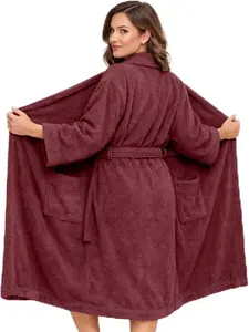 danriver Women's Fleece Plush Long Bathrobe - Adjustable Waist Belt, Front Pockets, Lightweight Fabric, Relaxed Fit, 19" Sleeves, Cozy Warm for Shower, Home Loungewear