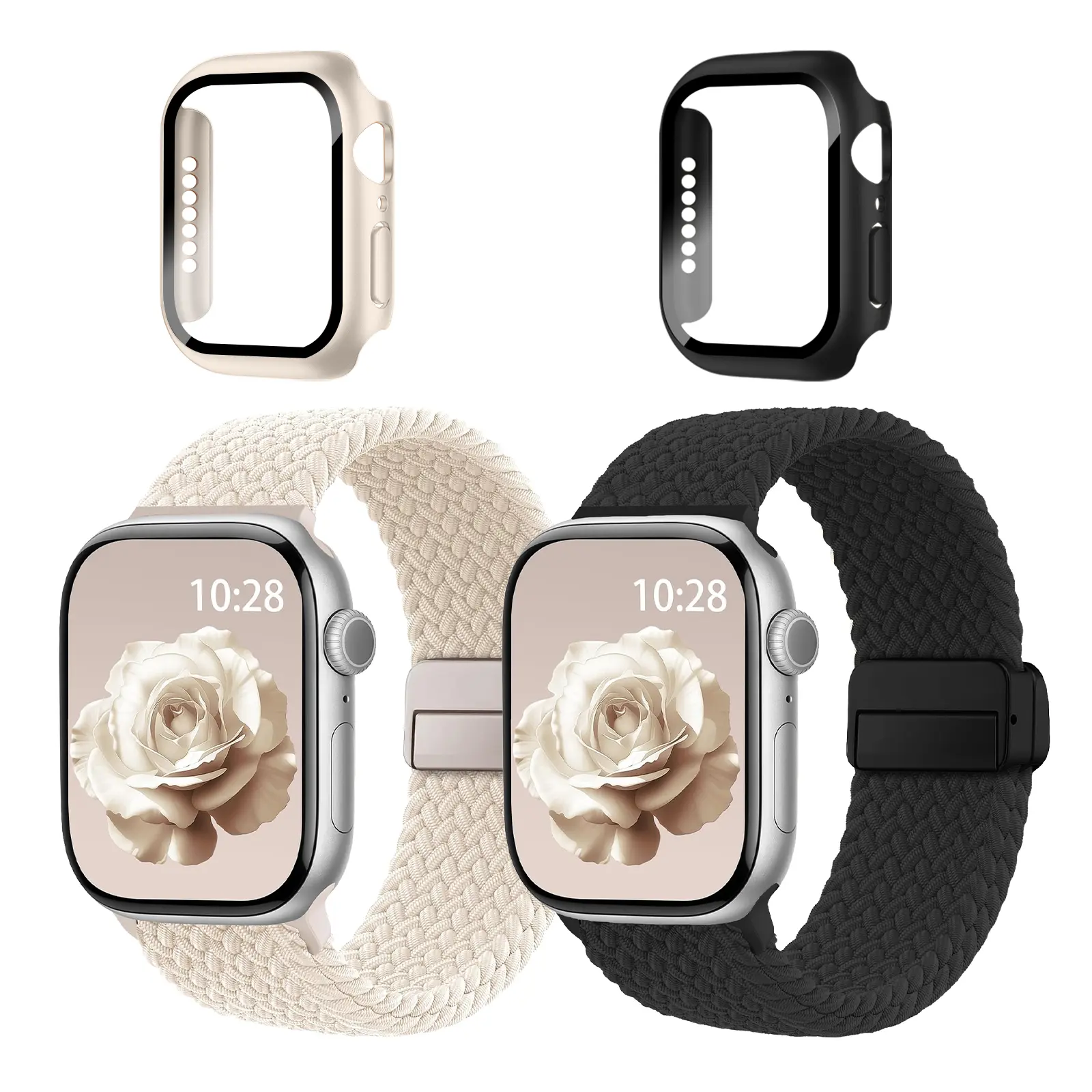 2 Pack Braided Stretchy Band for Apple Watch,Soft Nylon Magnetic Solo Loop,Comfortable Adjustable Strap for Women Men Compatible with Apple Watch Bands 38mm 40mm 41mm 42mm 44mm 45mm 46mm 49mm iWatch Series 11 10 9 8 7 6 5 4 3 2 1 SE Ultra clasp campingess