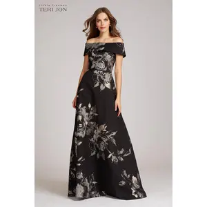 Teri Jon Floral Jacquard Off the Shoulder Gown 217048