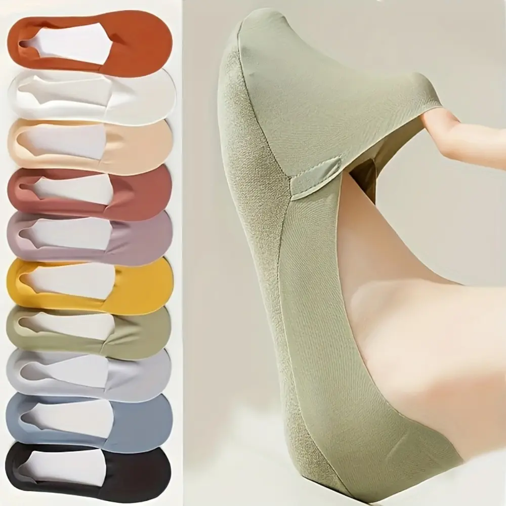 Women's Invisible Socks - 10 Pairs Everyday Polyester Short Socks with Grip Sole, Sponge Bottom, Breathable Smooth Knitted Fabric, Comfortable for Casual Wear (Spring/Summer Basics), Lady, Below The Ankle No Show & Liner Socks