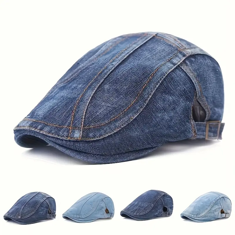 Women's Vintage Washed Denim Beret, Adjustable Newsboy Painter Hat in a Solid Color for Everyday Fashion Outfits, Women's Fashion, Accessories For Women