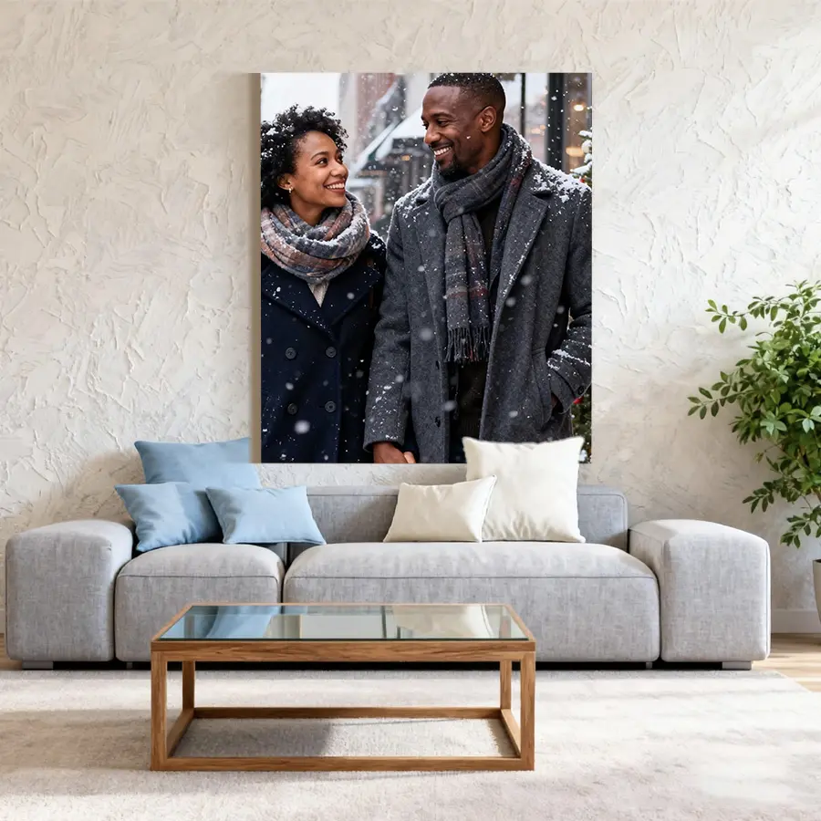Customizable Couple Photo Artistic Wood Canvas Print - Multi-Size Romantic Love Wall Decor, Valentine's Day Anniversary Gift for Lovers, Living Room Bedroom Keepsake of Special Moments, Box