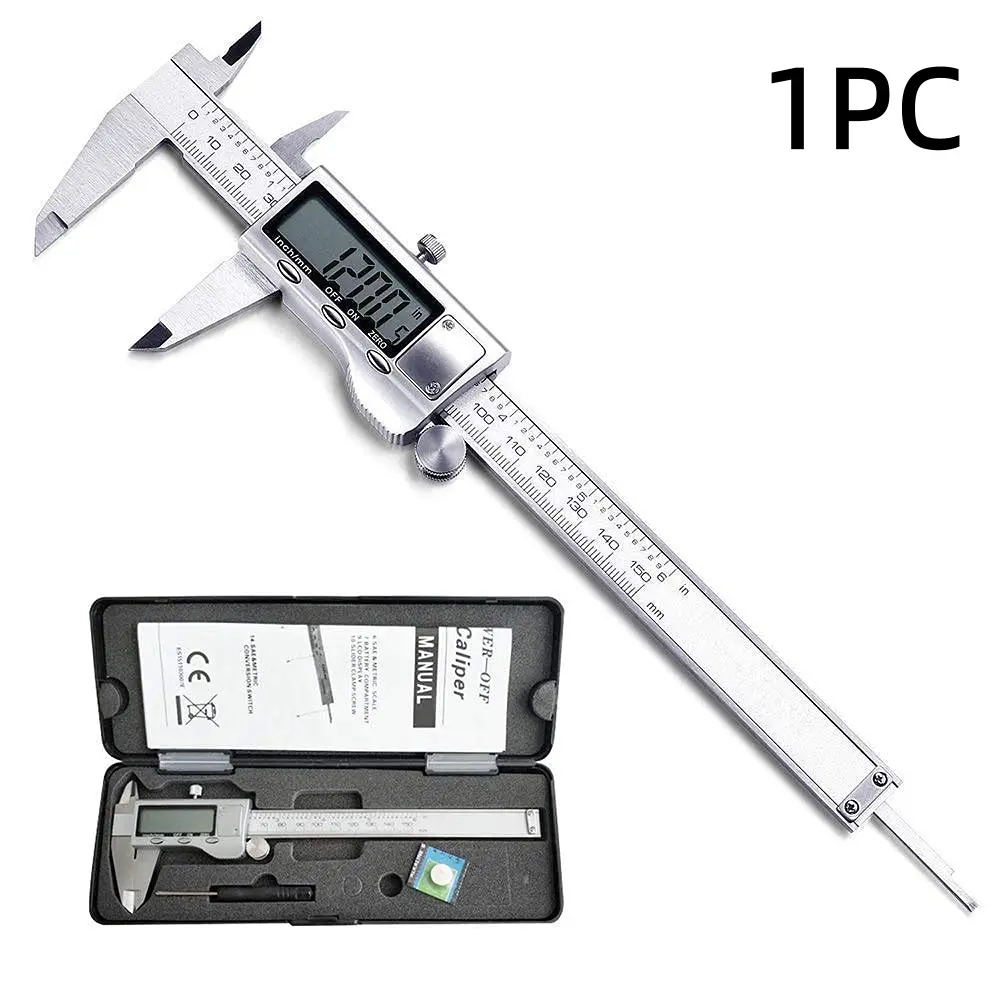 Digital Caliper Measuring Tool, Stainless Steel Vernier Caliper Digital Micrometer with Large LCD Screen, Easy Switch from Inch Metric Fraction, 6 Inch Caliper Tool for DIY/Household toolupgrade