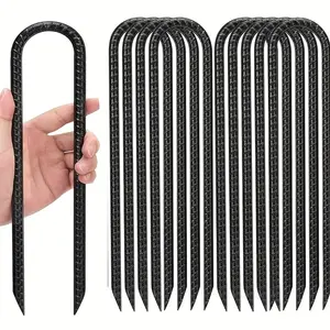 10 Pieces 12 Inch Heavy Duty Garden Ground Stakes Galvanized Steel U-Hook Threaded Steel Ground Stakes - for heavy duty ground anchors for goals, tents, position kits, fences, trampolines, etc, Garden Supplies
