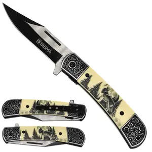 Wolf Pocket Knife 8” Emergency Outdoor Tool 3.5” Blade Belt Clip Stainless Steel Manual Opening
