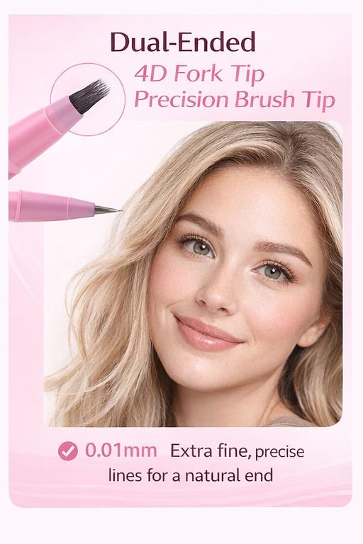 Dual-Ended Eyebrow Pen – 4D Fork Tip for Natural Hair-Like Strokes + Precision Brush Tip for Perfect Brows