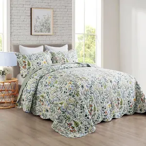 2/3 Piece Quilt Set, Lightweight Quilted Bedspread Coverlet, Garden Style Floral Printed Oversized Bedding with Pillow Shams, All Season Soft Exquisite Quilt Set, Decorative Bedding Set