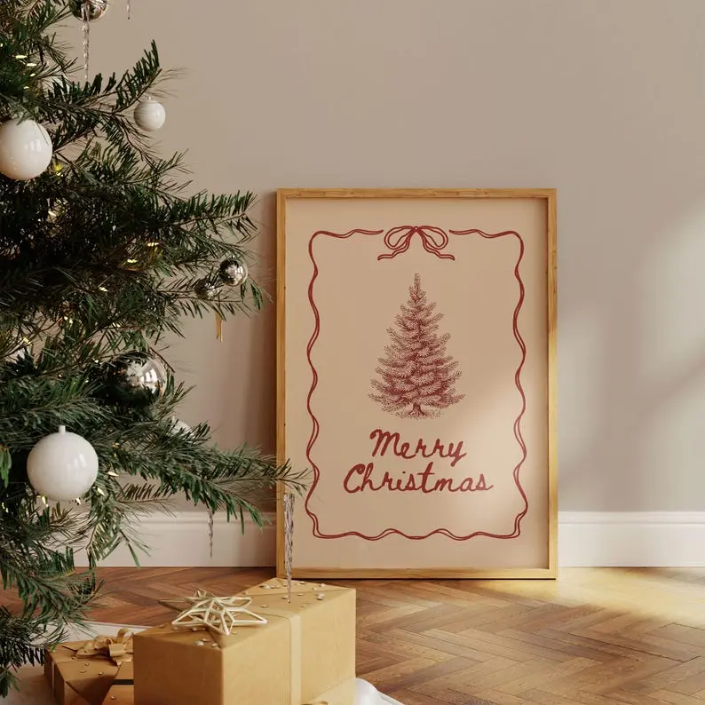 Vintage Merry Christmas Printable Wall Art, Merry Christmas Wall Art, Merry Christmas Poster, Holiday Wall Decor, Farmhouse Holiday Wall Art
