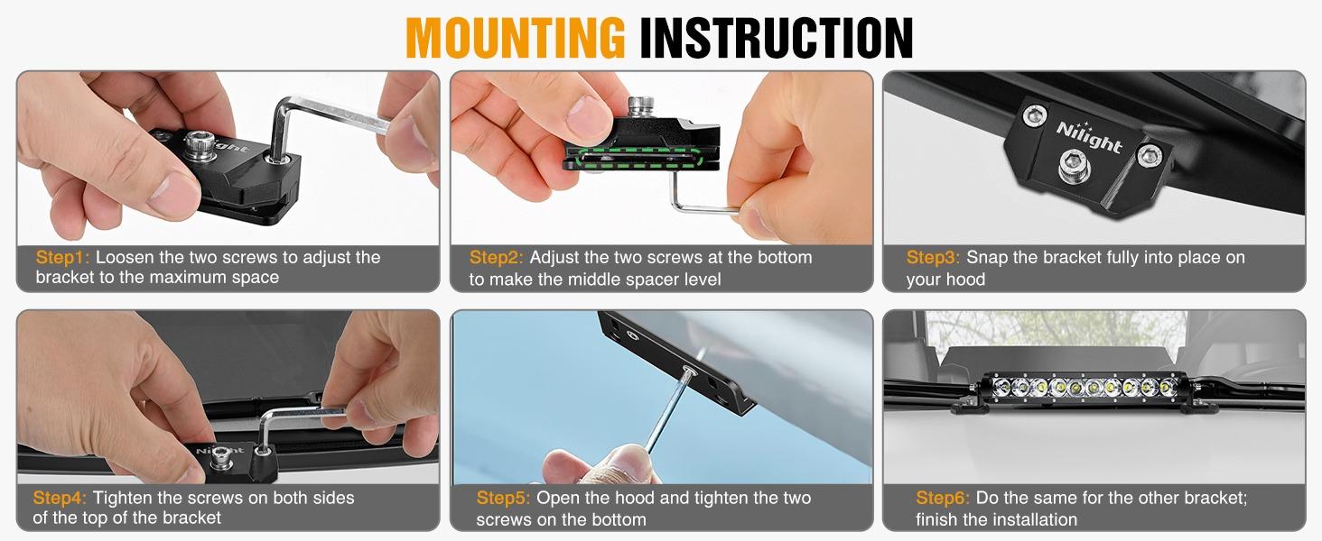 Nilight LED Light Bar Mounting Bracket 2PCS Universal Adjustable Pillar Hood Work Lamp Mount Clamp Holder for Off-Road Truck SUV, Black