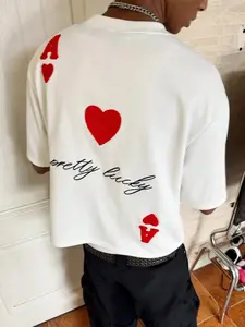 American Vintage Heart a Print Short Sleeve T-Shirt, Casual Letter Print, Loose Oversize Oversized Men's Streetwear Top, Casual Summer Tee, Comfortable and Stylish, Casual Streetwear Looks