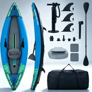 10ft Inflatable Kayak for Adults - 1 Person Blow Up Kayak with Drop-Stitch Floor, Portable Touring Kayak with Inflatable Backrest Seat, Dual-Action Pump, Carry Handles, 450 lbs Weight Capacity