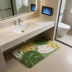 Non-Slip Washable Bathroom Mat, Soft Absorbent Bath Rug, Flocked Material, Suitable for Bathtubs & Shower Doors, Vintage Style