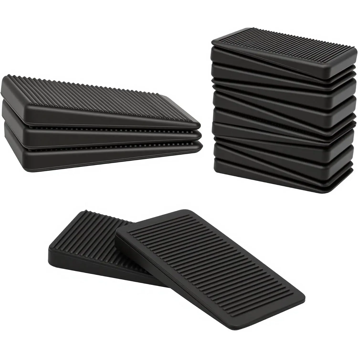 20-Pack Black Flexible Bendable Grooved Plastic Furniture Levelers, Non-Skid Pads, Anti-Wobble Wedge Shims for Home Improvement (Chair, Table Use), Bendable Furniture Pads, Grooved Furniture Pads