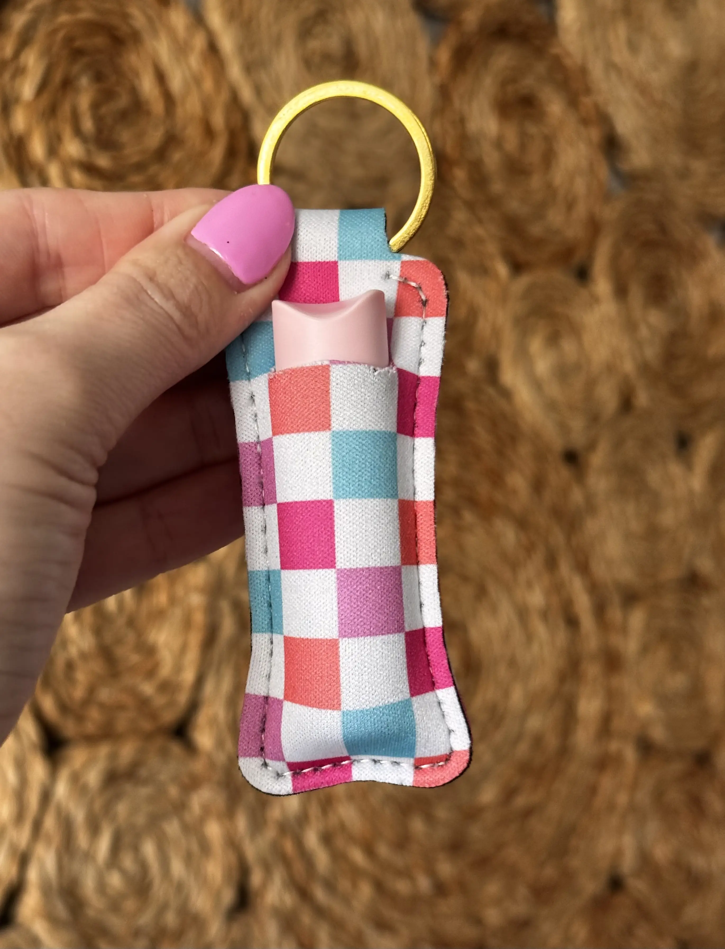 Checkered Lip Balm Keychain - for Lip Balm and Lipstick - Durable Material, Easy Access, Perfect Gift