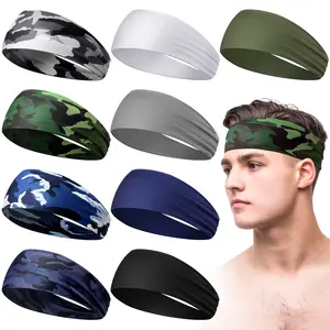 9 Pcs Men's Sweat-Absorbing Sport Headbands Camo & Solid Wide Workout Sweatbands for Basketball Football Cycling Running Yoga & More 4.7x9.8 Inch