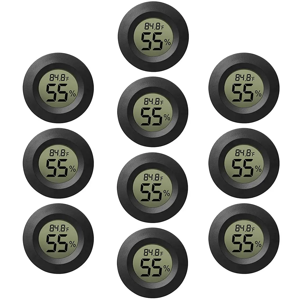 10-Pack Mini Thermometer Hygrometer, Small Digital  Temperature Humidity Meters Gauge Indoor LCD Display for Greenhouse, Garden, Cellar, Fridge, Mason Jar