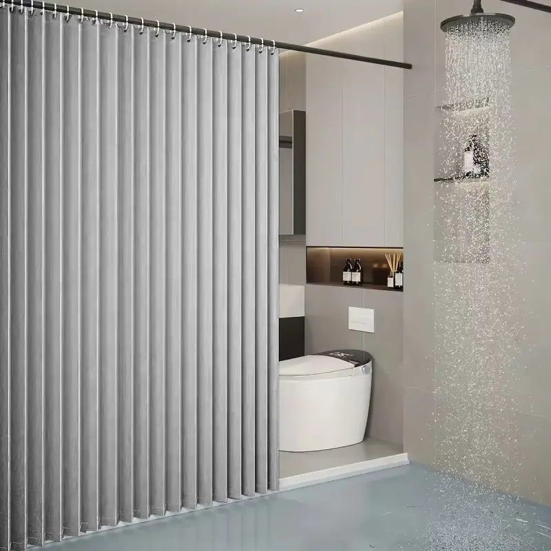 Space-Saving Foldable Shower Curtain Hookless, Bathroom Curtain, Waterproof Divider, Durable Polyester, Tool-Free Installation, Wall-Mounted Drapes, Vertical Aesthetic, Shower Curtain No Hooks, Bathroom Curtains Shower