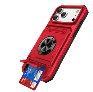 Alliance Fusion Armor Heavy Duty Shockproof 360 Degrees Rotating Metal Magnetic Ring Stand Case with Card Holder [Store 2 Cards] for iPhone 17 16 15 14 13 12 11 ProMax Pro Air