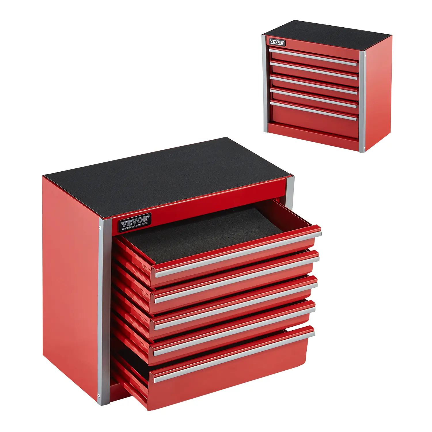【summerfinds】VEVOR Metal Tool Box, 8.6-inch, Portable Metal Tool Box with 5 Drawers, Small Tool Chest with EVA Liners and PP Feet Pads, Heavy-Duty Steel With Ball Bearing Opening and Powder Coated Finish, Red