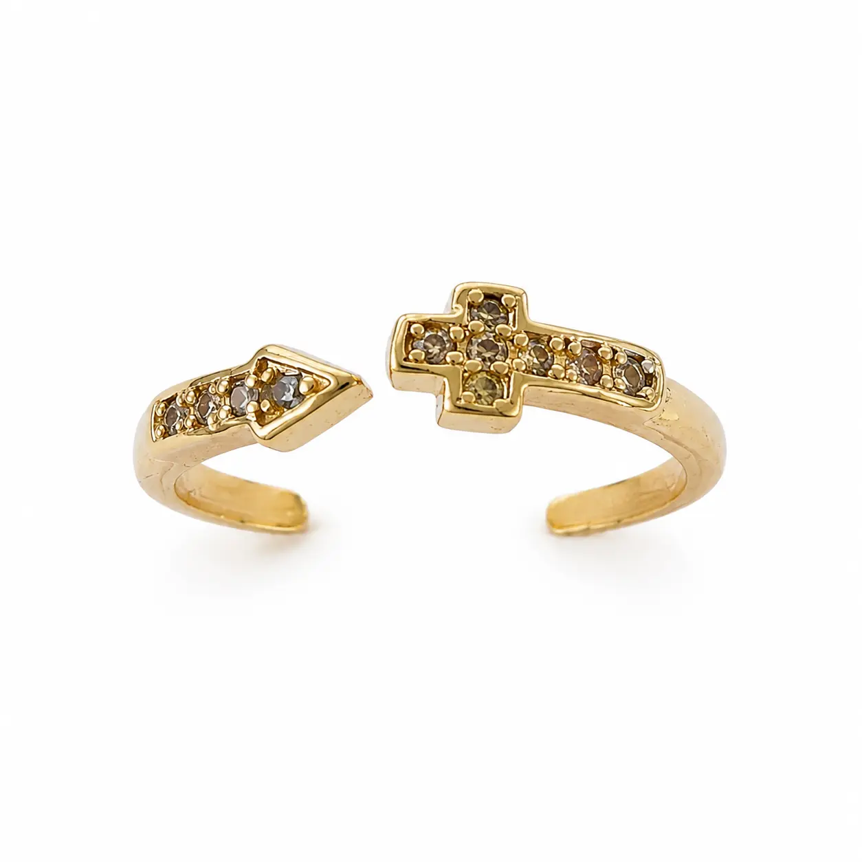 Cross & Arrow Adjustable Gold Ring