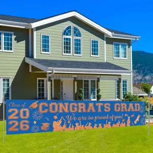 Blue Orange Congrats Grad Banner - Class Of 2026 Yard Sign, Large Graduation Banner Backdrop For High School & College 2026 Graduation Party Decorations 118x23.6 Inch