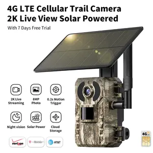 4G LTE Solar Game Camera – 2K Live Video, No Power Cord Required,WiFi Not Supported,Remote APPControlled, WaterProof, Motion Activated, NightVision, 4G Data Cellular Card Included (Data refill is required for 4G data usage)