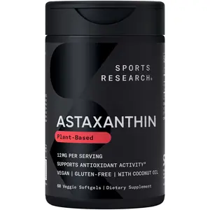 Astaxanthin (12mg) with Organic Coconut Oil for Better Absorption | Non-GMO and Gluten Free