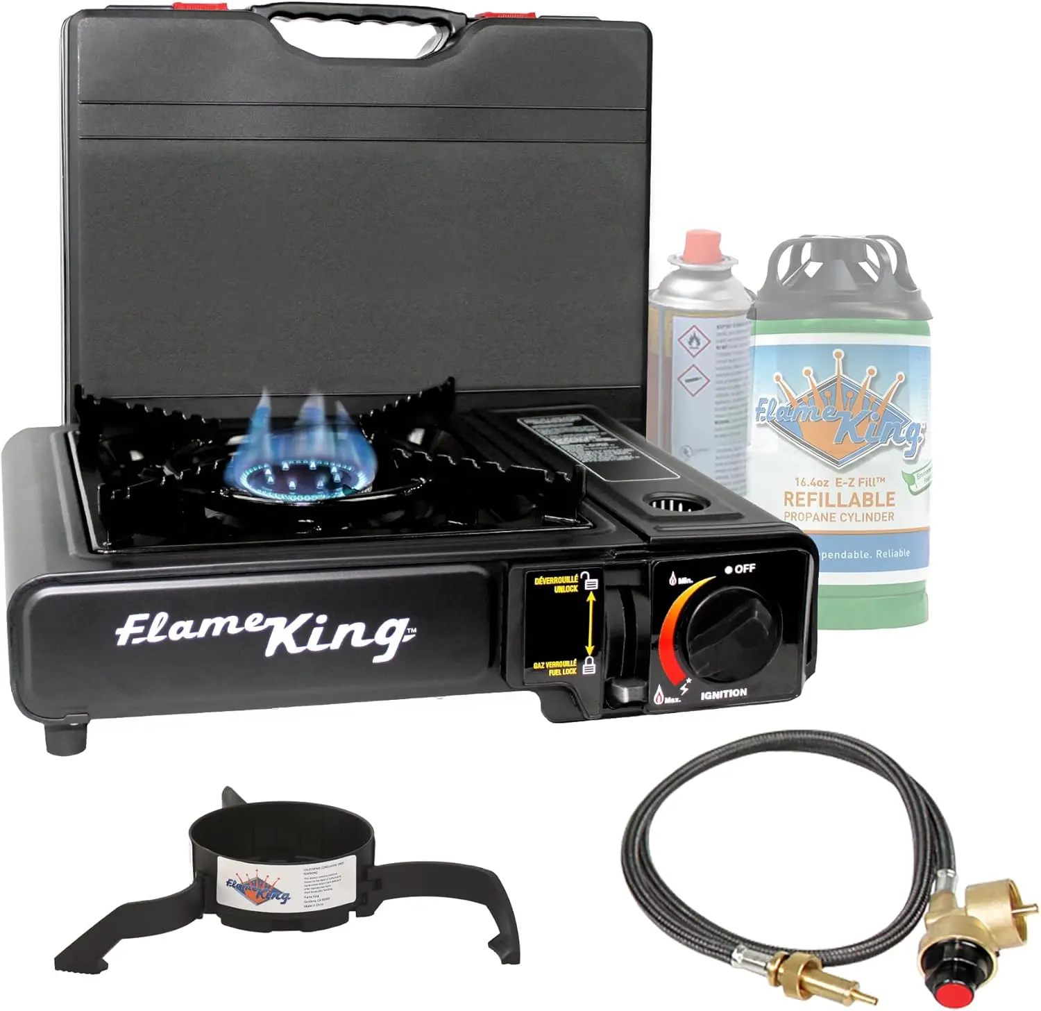 Flame King Dual Fuel Butane & Propane Gas Camping Stove with Single Burner, Portable and Great for Outdoor Cooking, Backpacking, Hiking, & Emergency