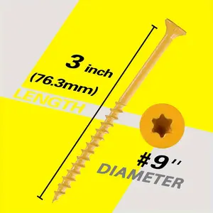 Deck Wood Screws (Sizes 8,9,10) - 100-Pieces, Anti-Corrosion Epoxy Coat, Hex-Star Yellow Flat Heads, Tools and Gadgets for Outdoor Decking Use