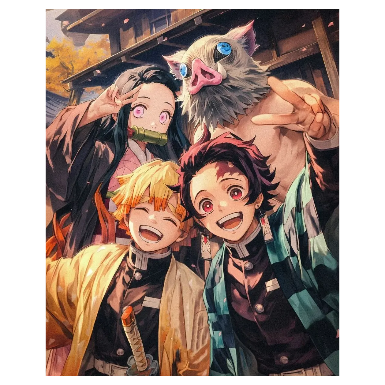 Tanjiro Kamado, Nezuko, Inosuke, Zenitsu Anime Poster, Demon Slayer Kimetsu No Yaiba Anime Posters Photo Minimalist Design