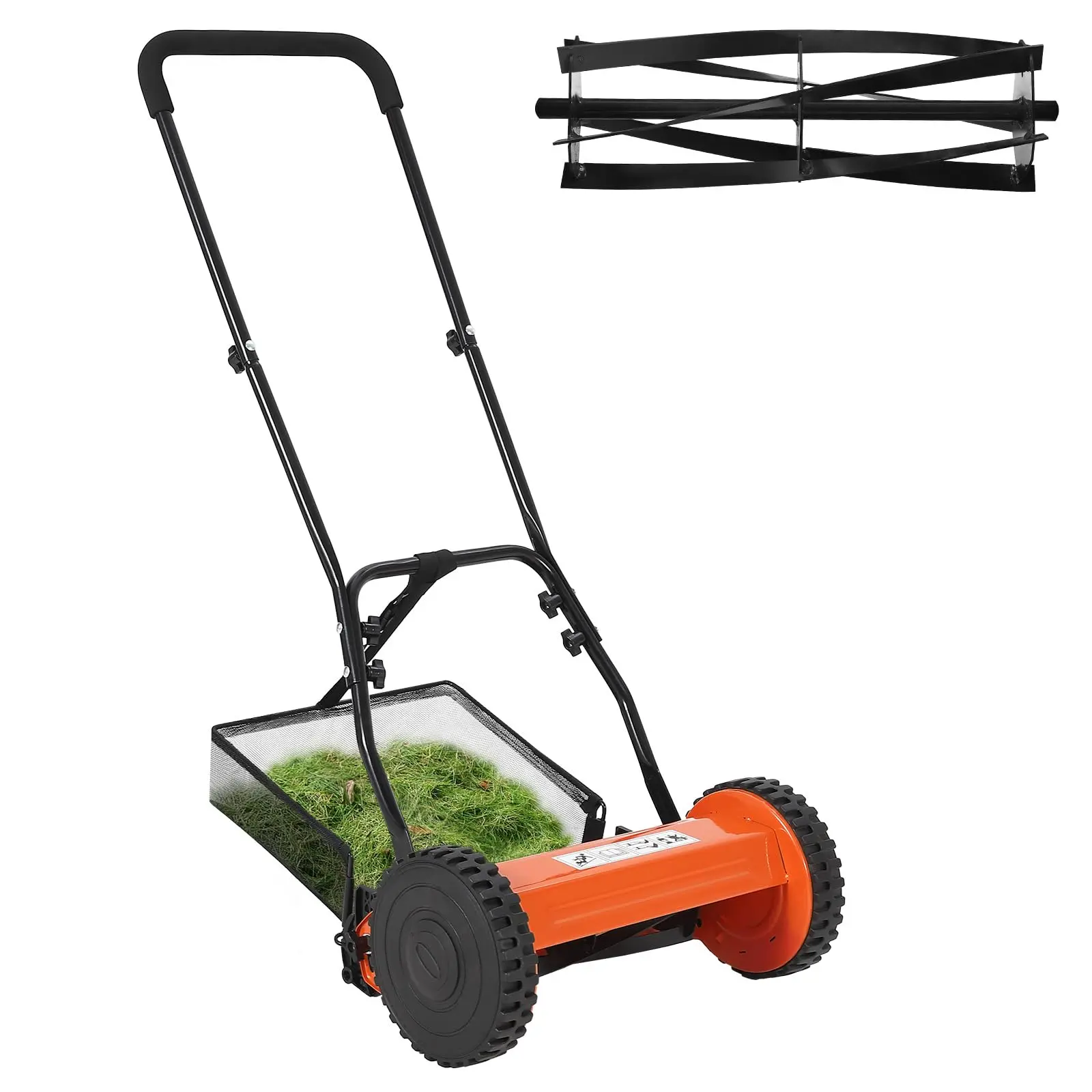 Push Reel Lawn Mower 14 Inch, 5-Blade Manual Mower with Removable Grass Catcher Bag, Walk-Behind Hand Mower with Adjustable Cutting Height for Driveways Courtyards Small Lawns