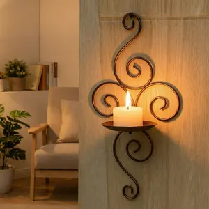 Vintage Copper Forging Iron Spiral Wall Mounted Candle Holder, Column Shape Wax Decorative Lamp, Rustic Farmhouse Home Decoration