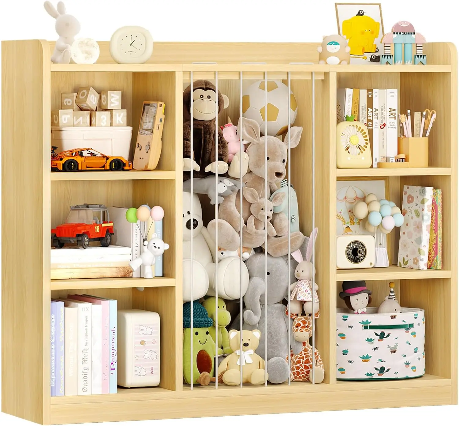 【BackToSchool】ONBRILL Toddler Stuffed Animal Zoo, Toy Storage Organizer for Playroom, Plush Toy Organizers and Storage, Book Shelf for Kids Rooms, Elastic Band Child Bookcase, Toy Shelf with 8 Storage Cubbies