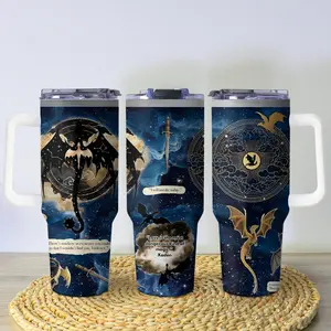 Fourth Wing Dragon Tumbler 40oz With Handle – Fantasy Quote Cup Inspired by Xaden & Violet, Bookish Gift for Romance & Dragon Lovers