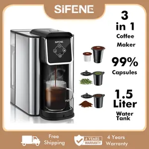 SIFENE 3-in-1 Single Serve Coffee Maker, K-Cup Pod Compatible Coffee Machine with Ground Coffee & Loose Tea Filters, 50oz Removable Water Tank, 6/8/10oz Brew Sizes