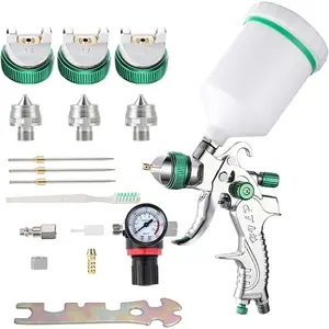 Professional hvlp spray set gravity feed air spray with 20mm nozzles 20oz 600cc with gauge for auto paint primer cleartop coat touchup not suitable for latex paint