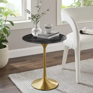 Modway Lippa 20" Round Artificial Marble Side Table in Gold Black