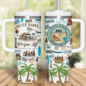 Outer Banks TV Series Custom Tumbler 40oz with Handle, Pogues Beach Aesthetic Cup, John B Sarah Cameron JJ Fan Gift, Coastal Adventure Drama Mug, Personalized Name Travel Mug, Stainless Steel Tumbler