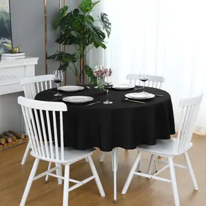 Black Round Tablecloth Waterproof Heavy Duty Wrinkle Free Polyester Fabric Table Cloth, Spillproof Washable Table Cover for Party, Camping, Picnic, Banquet Indoor and Outdoor