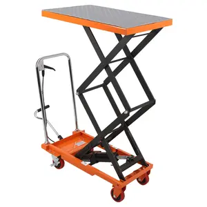 GARVEE Hydraulic Lift Table Cart, 330lbs Capacity Manual Double Scissor Lift Table with 4 Wheels and Anti-Slip Pad, 50" Max Height Adjustable Industrial Mobile Elevating Cart, Orange