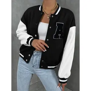 Classic Black and White Varsity Jacket with Eye-Catching Black 'A' Embroidery with White Border - Easy to Put On and Take Off, Casual Yet Stylish, Perfect for a Youthful Look