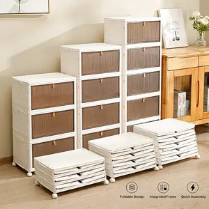 Plastic Storage Bins with Magnetic Doors Stackable Storage Containers with Wheels Folding Storage Boxes Collapsible Storage Bins