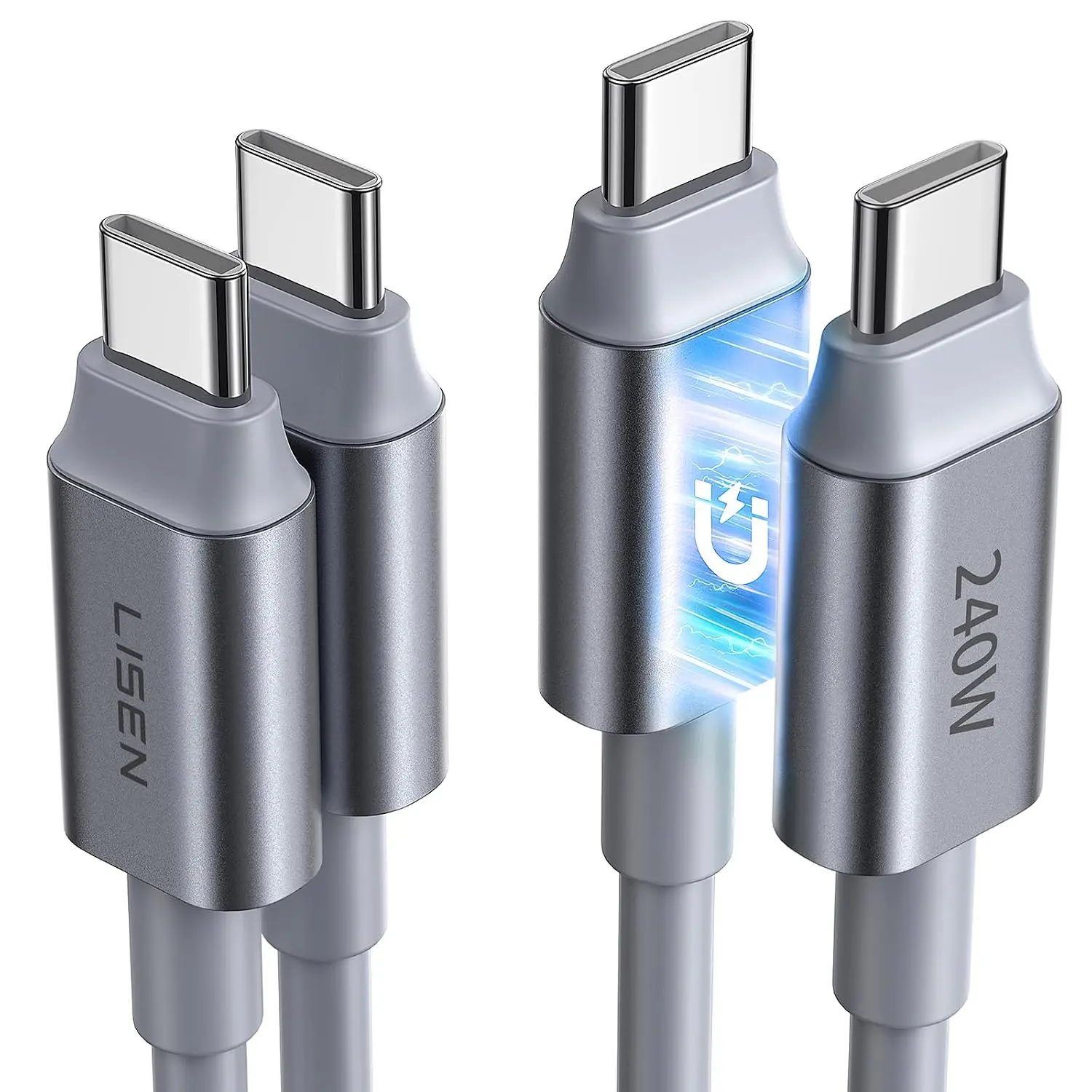 【2 Pack】LISEN 240W  Super Fast Charging1.5M USB-C to C Dual Magnetic Silicone Charging Cable, With Adhesive Magnetic Cable Organizer for Snap-on Storage,  Compatible with iPhone 17/16, iPad, MacBook Air Pro, Samsung, for Home, Car, office