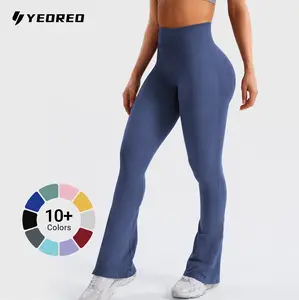 YEOREO High Waist Flare Yoga Pants Women Workout Leggings with Pockets Hidden Scrunch Butt Lifting Seamless Gym Wear Athleisure Bottoms Athletic Stretchable Greenish