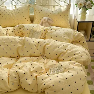 4pcs Bedding Set, Polka Dot Pattern, Washed Fabric, Soft Comfortable, Breathable Duvet Cover Sets, Single/double Size, for Bedroom or Guest Room