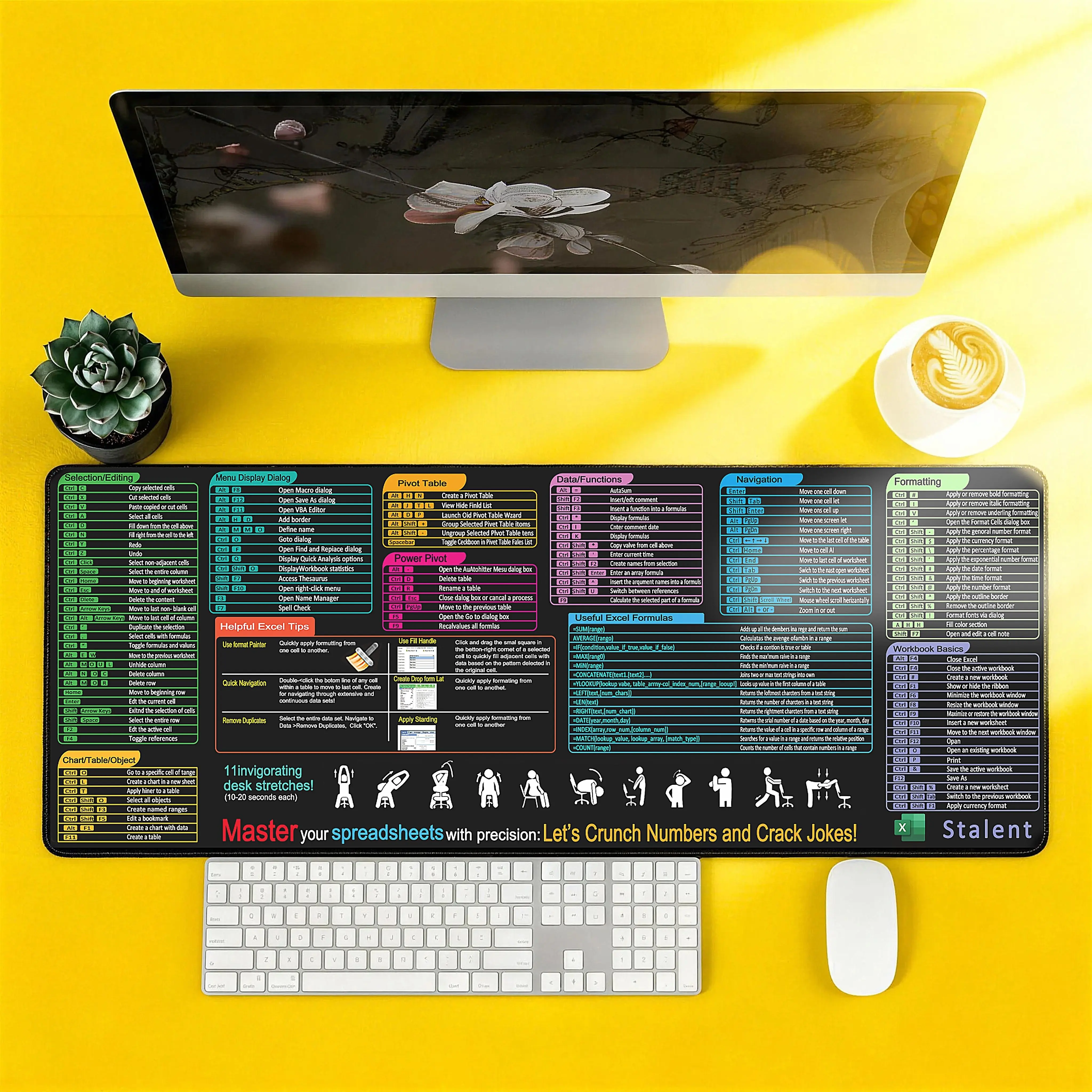 Good office Helper Excel Shortcut Keyboard Theme Extended Gaming Mouse Pad - Large Office Accessories Desk Mat with Stitched Edges, Non-Slip Base, Extended Space, Desk Accessory for Office, Gaming Use Non Slip Mousepad Desk Matt