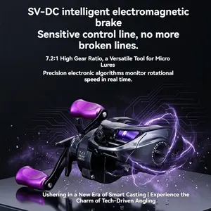 SV-DC Smart Electronic Brake Baitcasting Reel,7.2:1 High Speed Gear Ratio,165g Ultralight Carbon Frame,4+1 Stainless Steel Bearings,Anti-Backlash DC Baitcaster with RGB Side Light & Casting Sound,Left/Right Hand Available for Micro Lure Freshwater Fishing