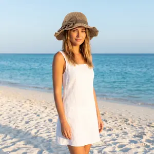 Versatile retro woven handmade straw hat with ruffled bow, elegant French sun hat, foldable, breathable travel beach hat.