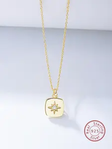 S925 Sterling Silver Star Design Pendant Necklace with Box, Artificial Zircon Decor Necklace for Women for Gift, Fashion Jewelry Accessories for Daily Wear